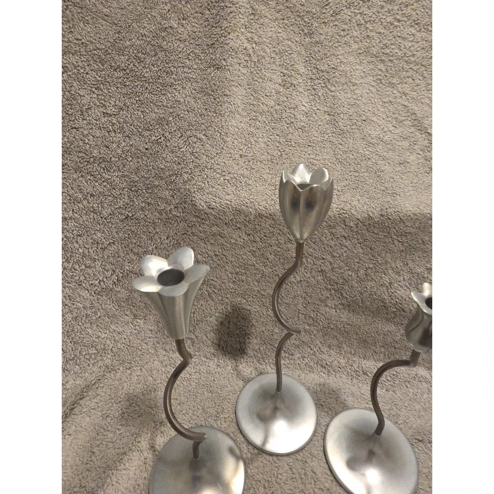 Partylite Dancing Slims Metal Candle Holder Set of 3 Silver Decor Flowers Floral - Picture 2 of 5